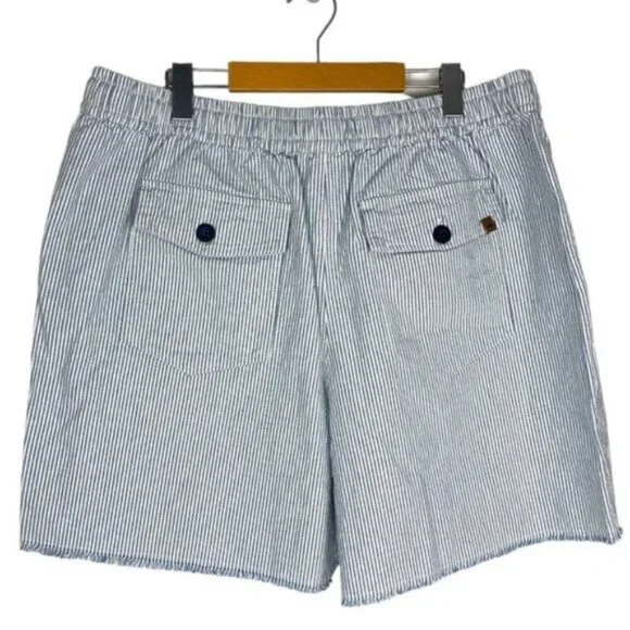ROOTS WOMENS Coronet Blue Striped Pemberton Linen Blend Drawstring Shorts US XL - Picture 2 of 13